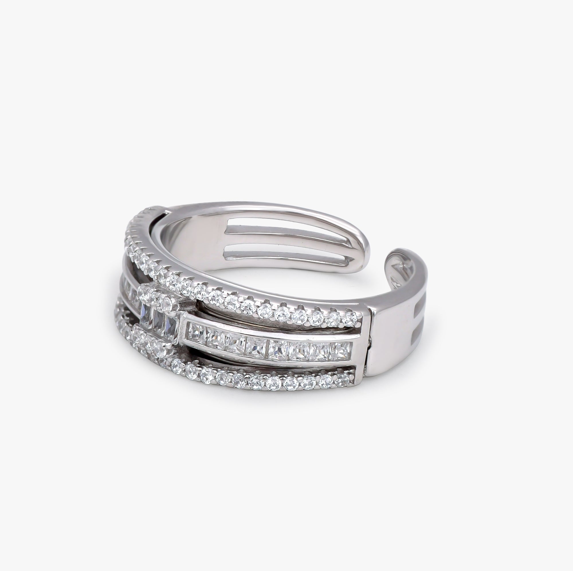 Triple Row CZ Adjustable Ring