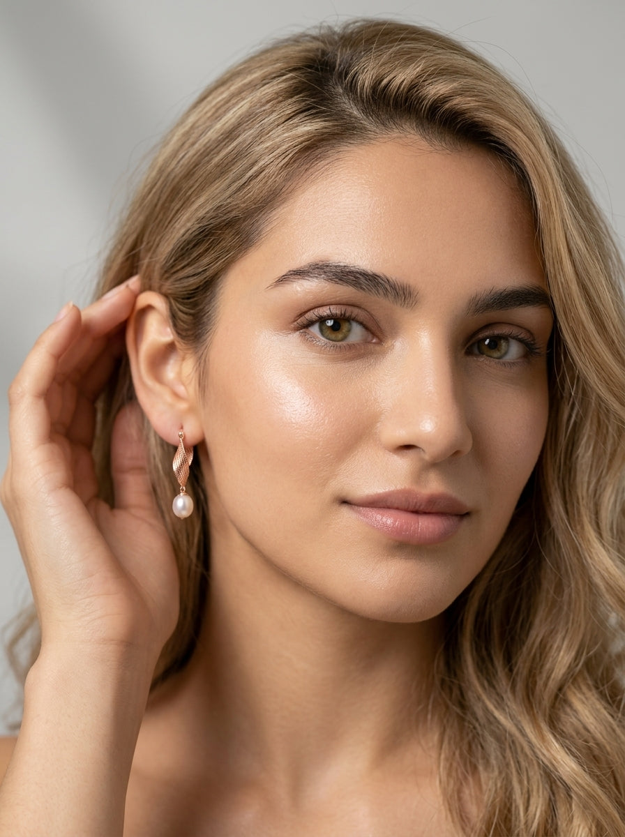 Rose-Toned Ribbon Earrings
