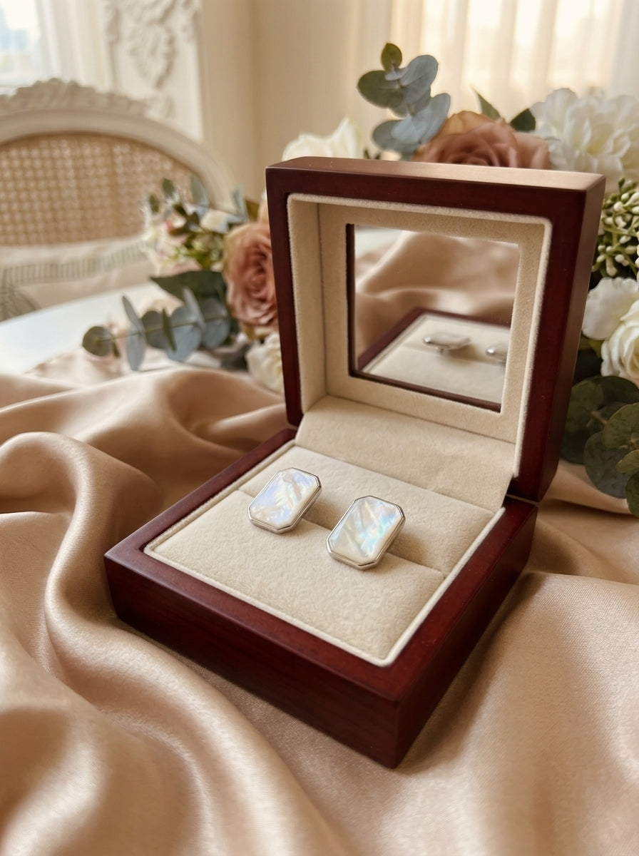 Pearlescent Emerald-Cut MOP Earrings