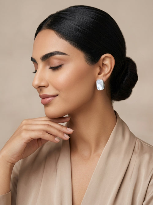 Load image 1 in gallery view. Pearlescent Emerald-Cut MOP Earrings