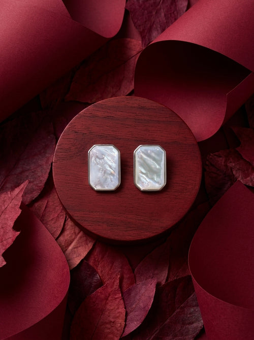 Load image 1 in gallery view. Pearlescent Emerald-Cut MOP Earrings