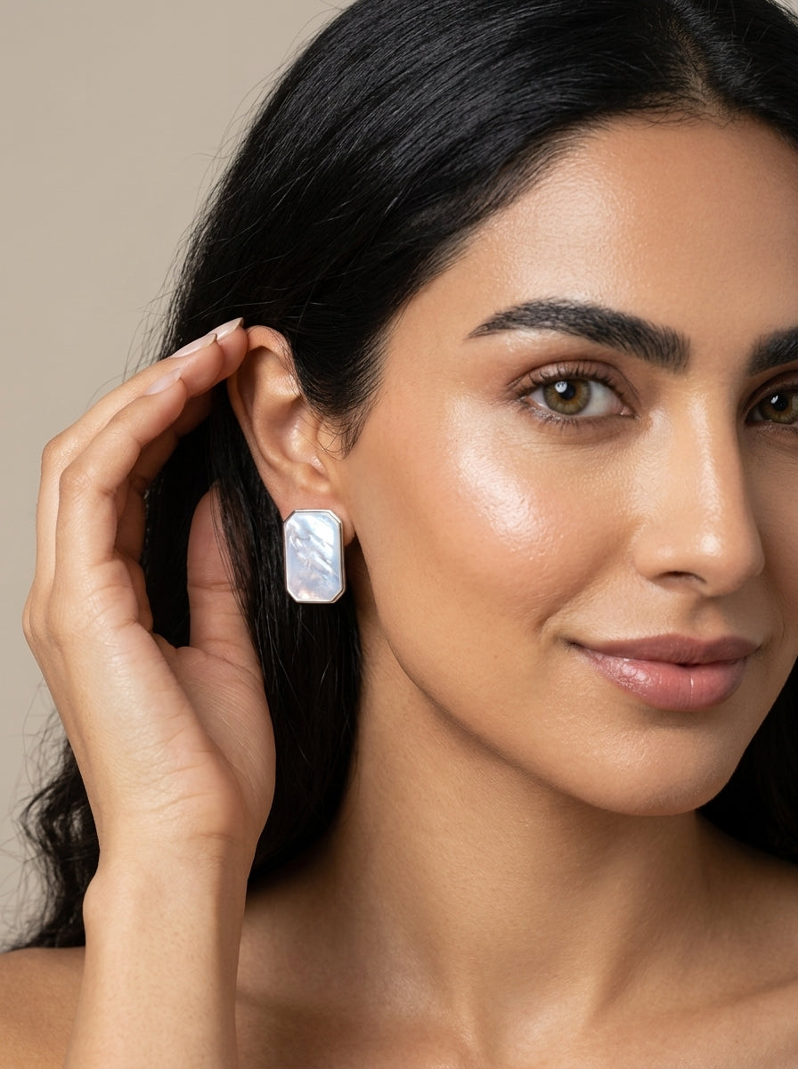 Pearlescent Emerald-Cut MOP Earrings