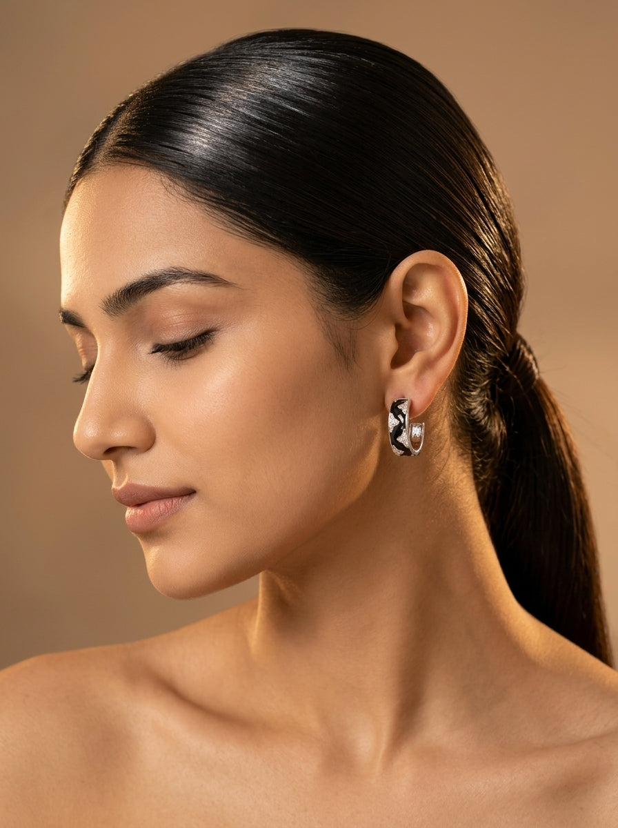Enamel Floral Hoop Earrings