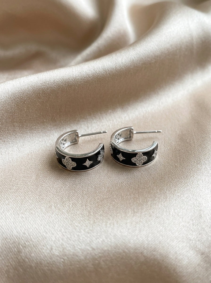 Enamel Floral Hoop Earrings