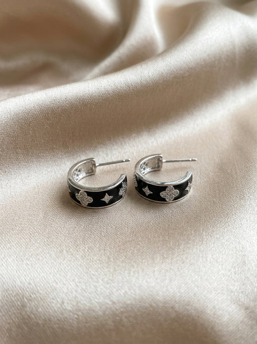 Load image 1 in gallery view. Enamel Floral Hoop Earrings