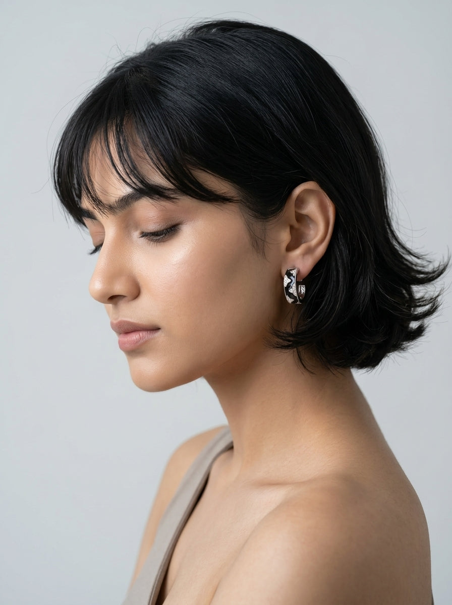 Enamel Floral Hoop Earrings