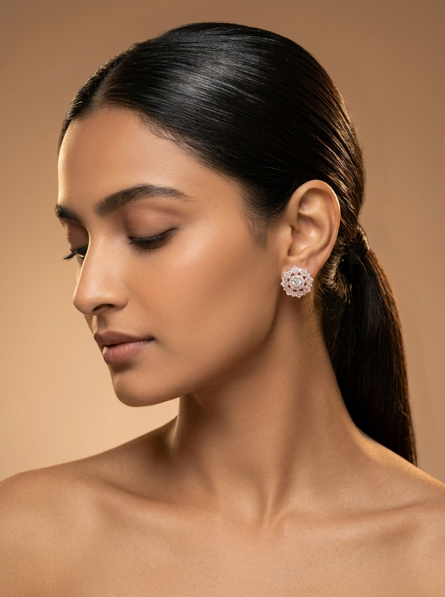 Stellar Halo Solitaire Earrings