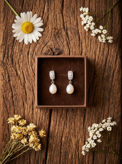 Load image 1 in gallery view. Celestial Hoop Pearl Earrings