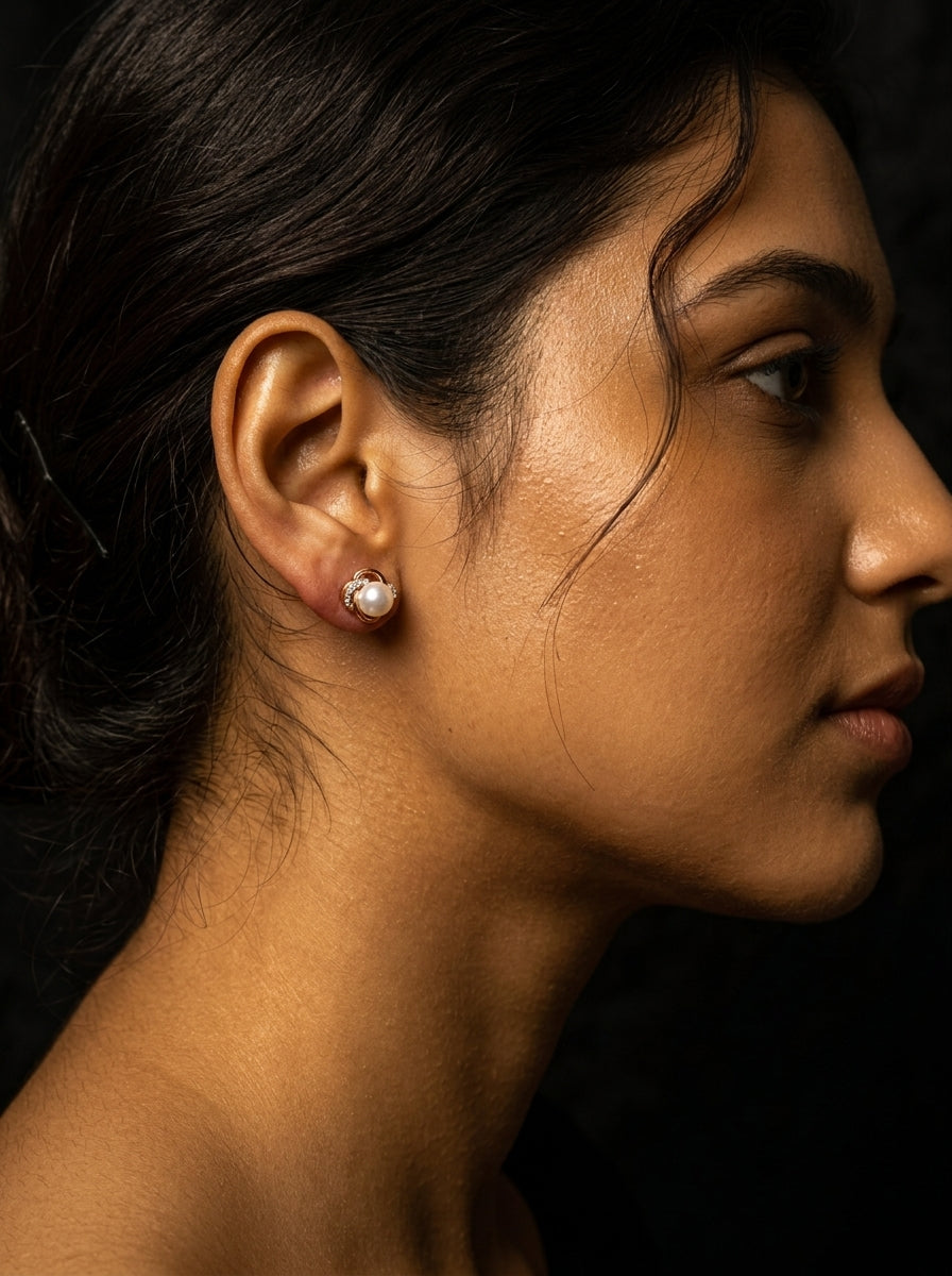 Serpentine Halo Pearl Studs