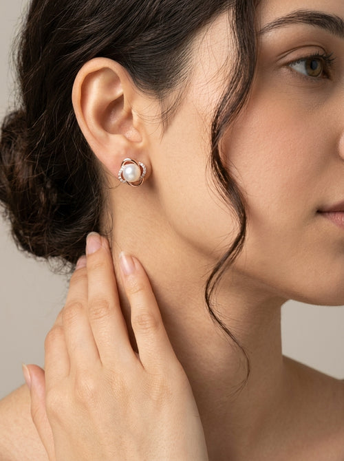 Load image 1 in gallery view. Serpentine Halo Pearl Studs