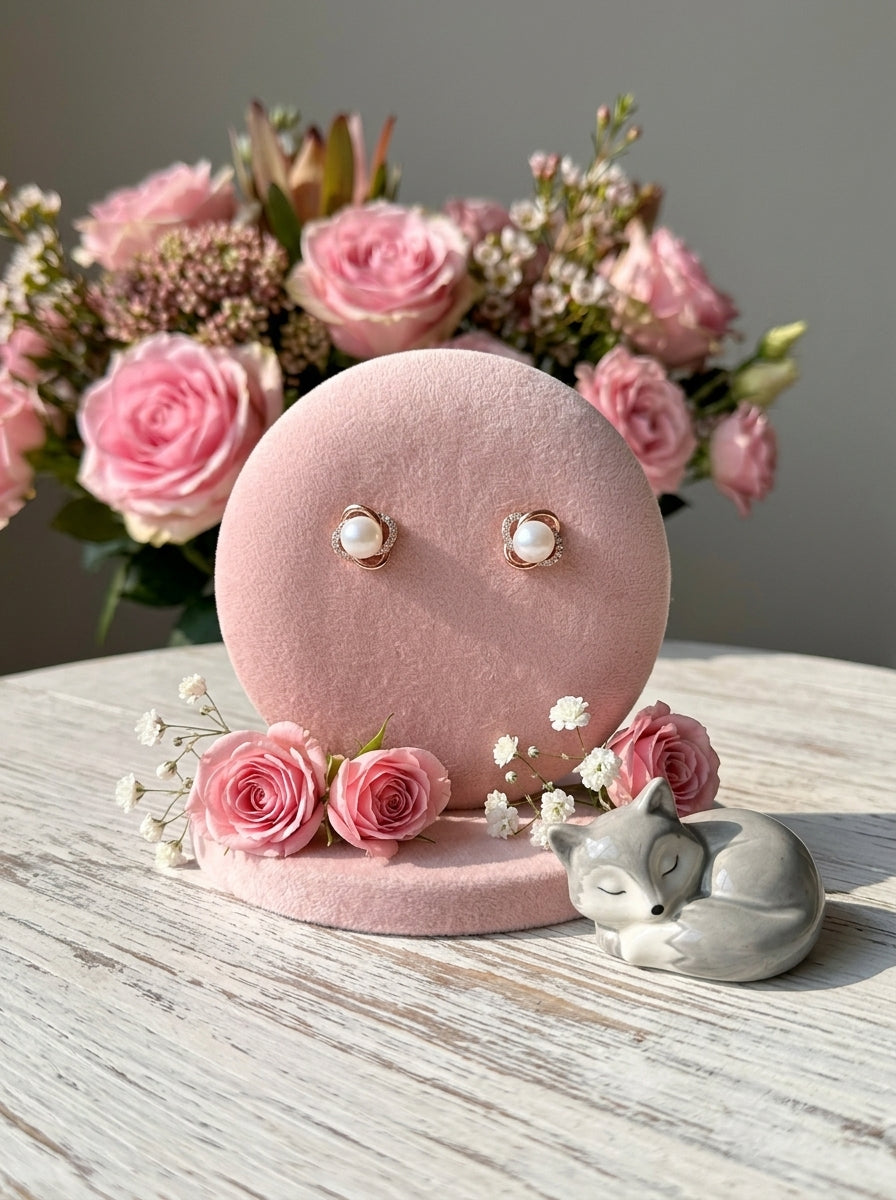Serpentine Halo Pearl Studs