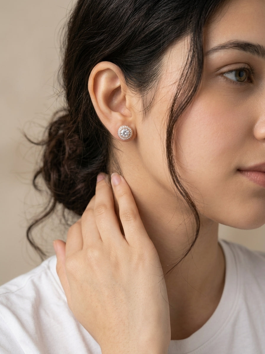 The Rose Blush Halo Studs