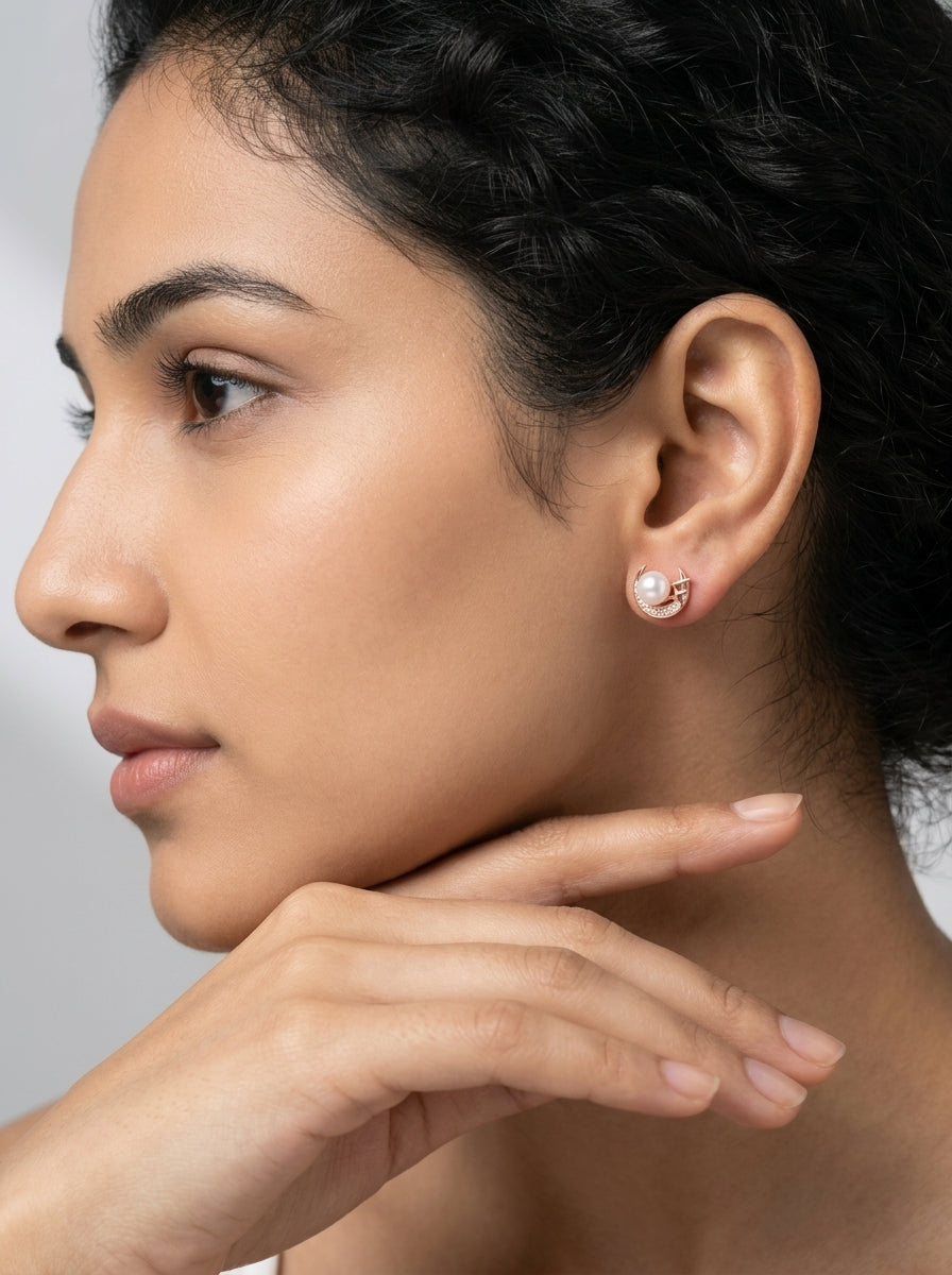 Stellar Crescent Pearl Studs