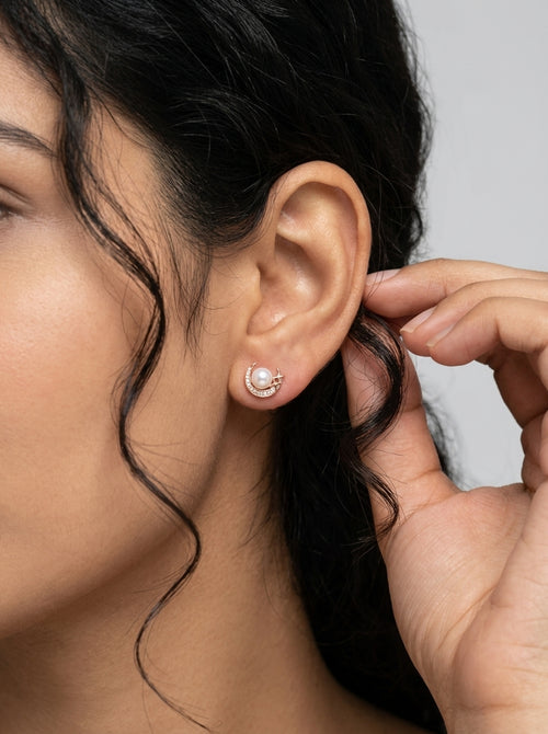 Load image 1 in gallery view. Stellar Crescent Pearl Studs