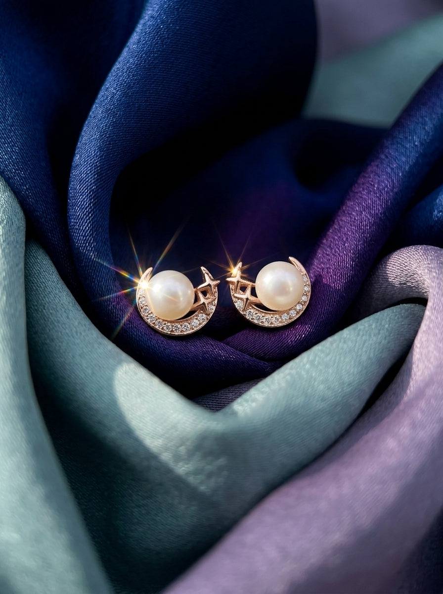 Stellar Crescent Pearl Studs