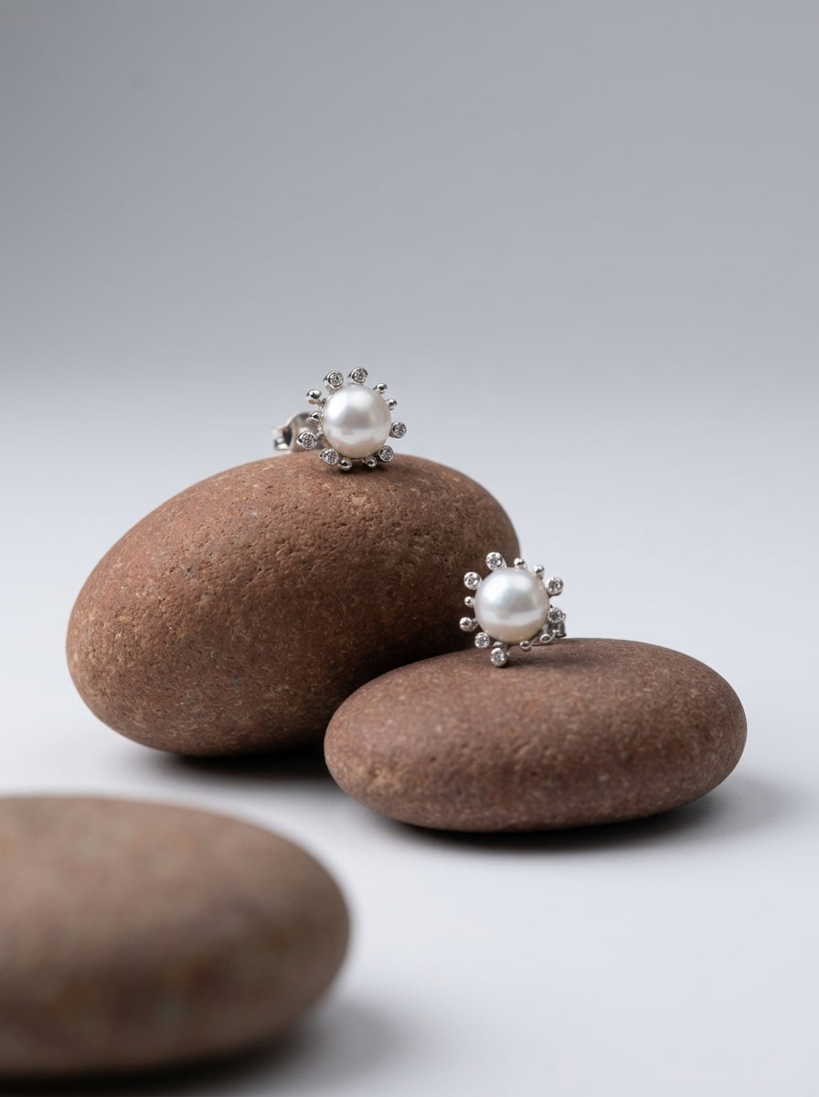Silver Solstice Pearl Studs