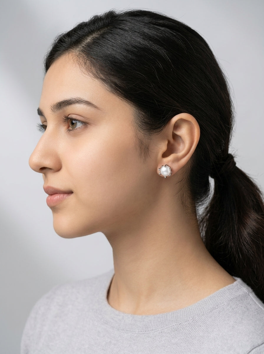 Silver Solstice Pearl Studs