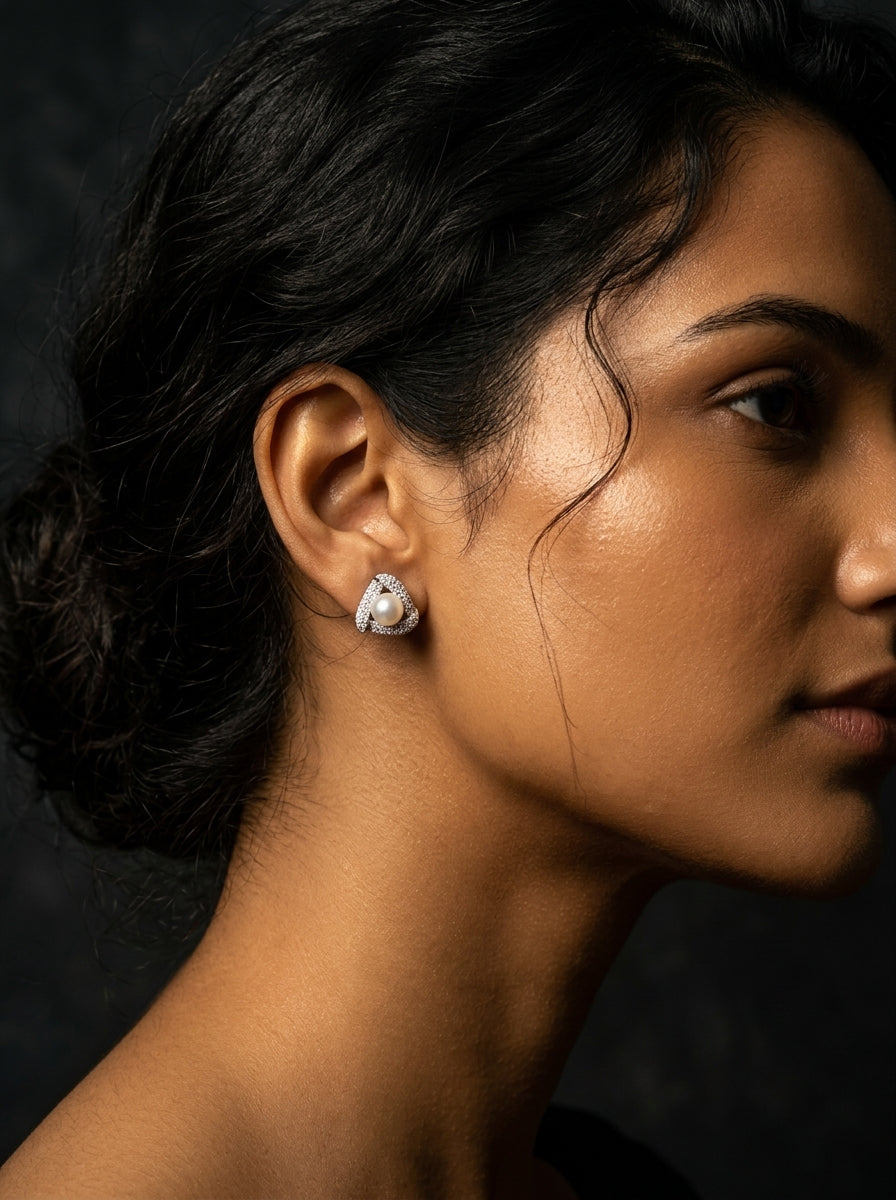 Trigon Pavé Pearl Studs