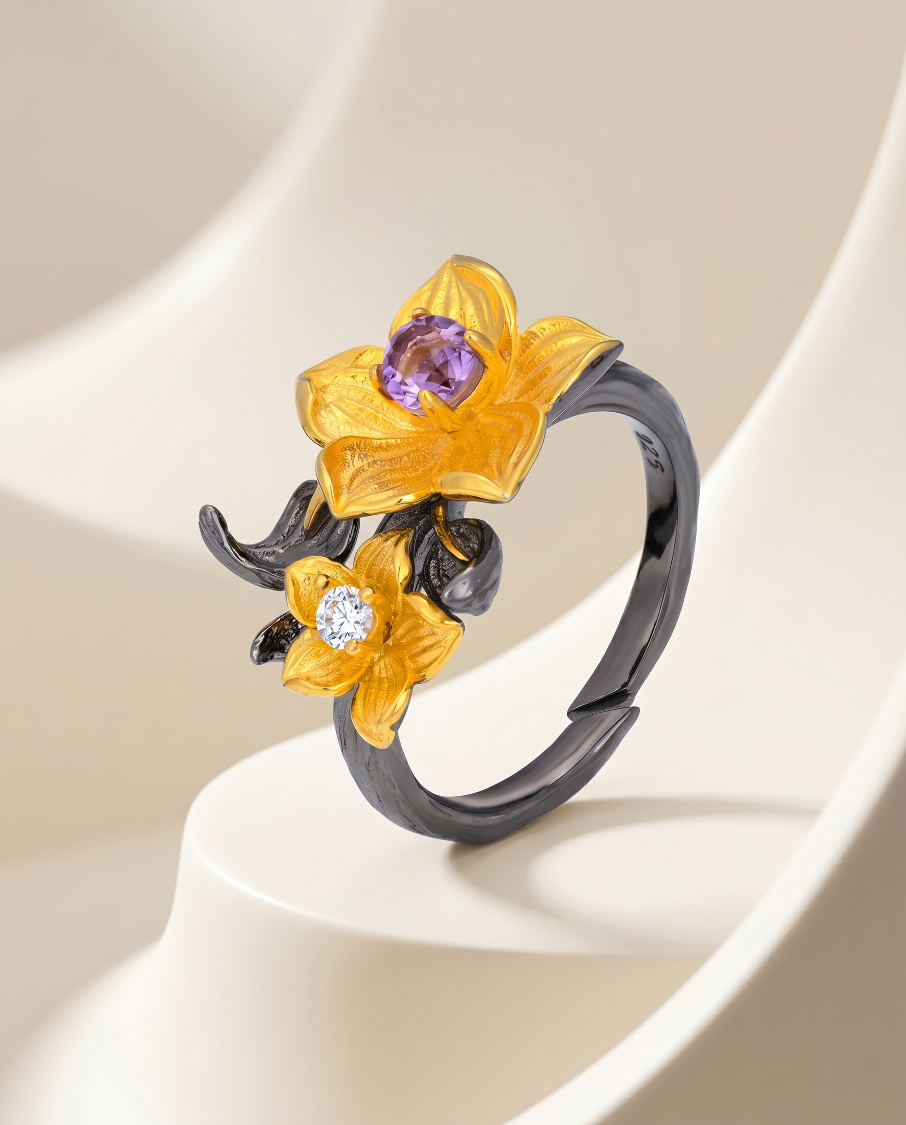Antique Meadow Twin-Bloom Ring