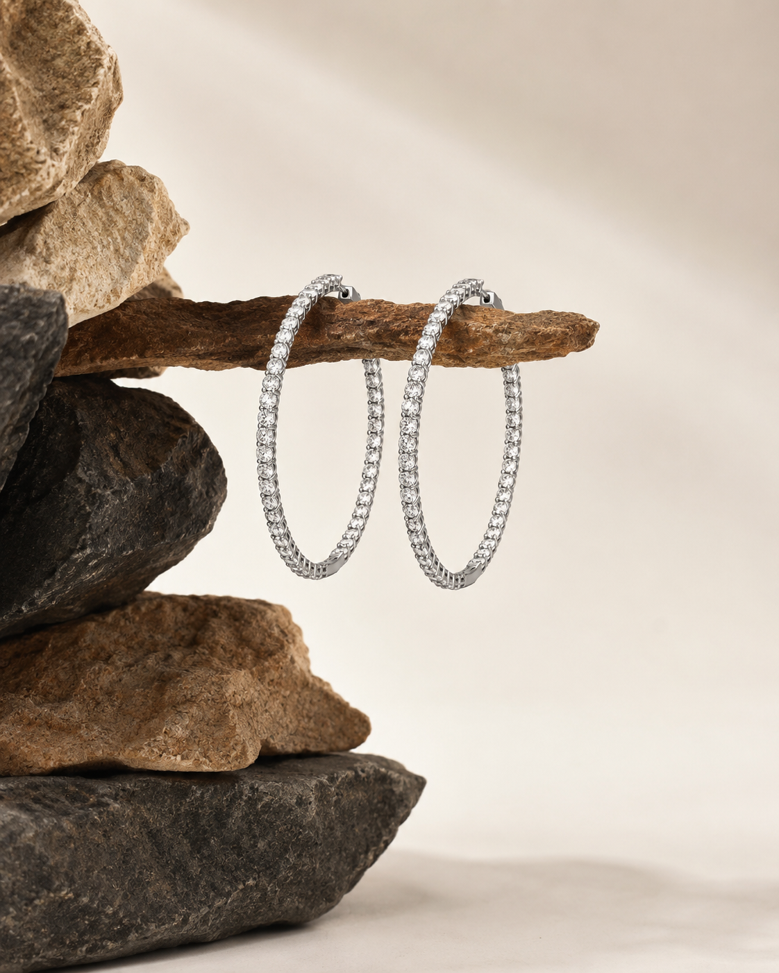 Diamond Encrusted Silver Hoops