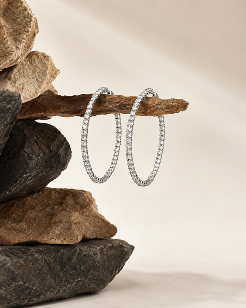 Load image 1 in gallery view. Diamond Encrusted Silver Hoops