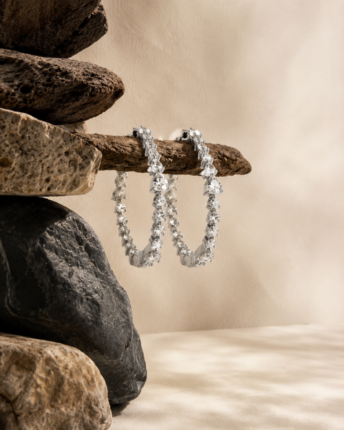 Load image 1 in gallery view. Sparkling Silver Hoop Earrings